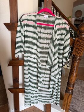 LuLaRoe Green and White Striped Swim Coverup